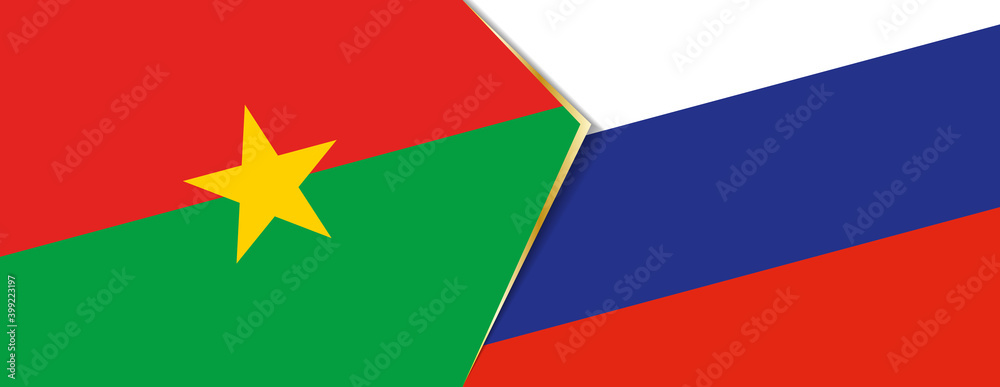 Burkina Faso and Russia flags, two vector flags. Burkina Faso and Russia flags, two vector flags.
