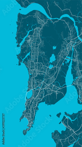Detailed map of Mumbai city, linear print map. Cityscape panorama.
