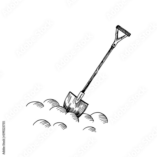 Shovel. Hand drawn sketch isolated on white. Vector illustration