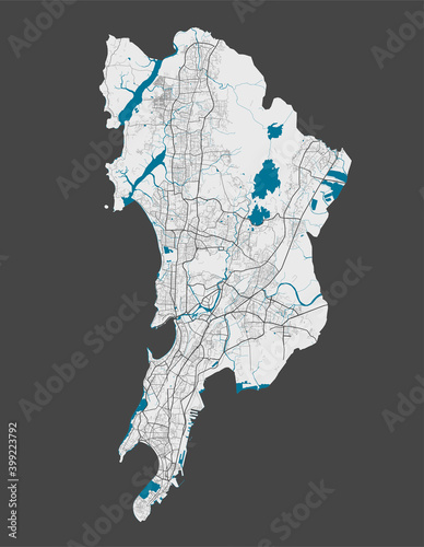 Detailed map of Mumbai city, Cityscape. Royalty free vector illustration.