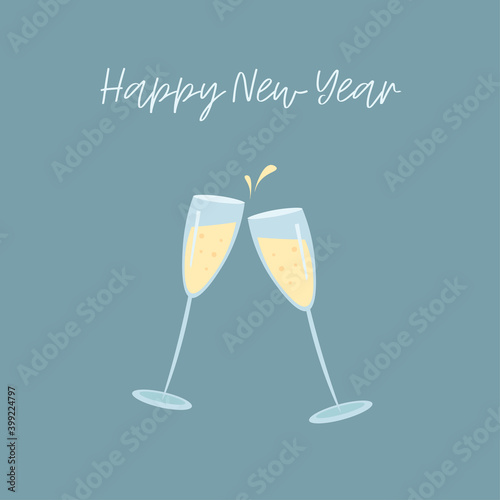 Glasses of champagne banner. Happy New Year template