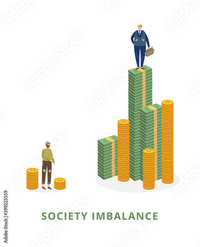 Society imbalance concept with poor and rich men vector illustration isolated.