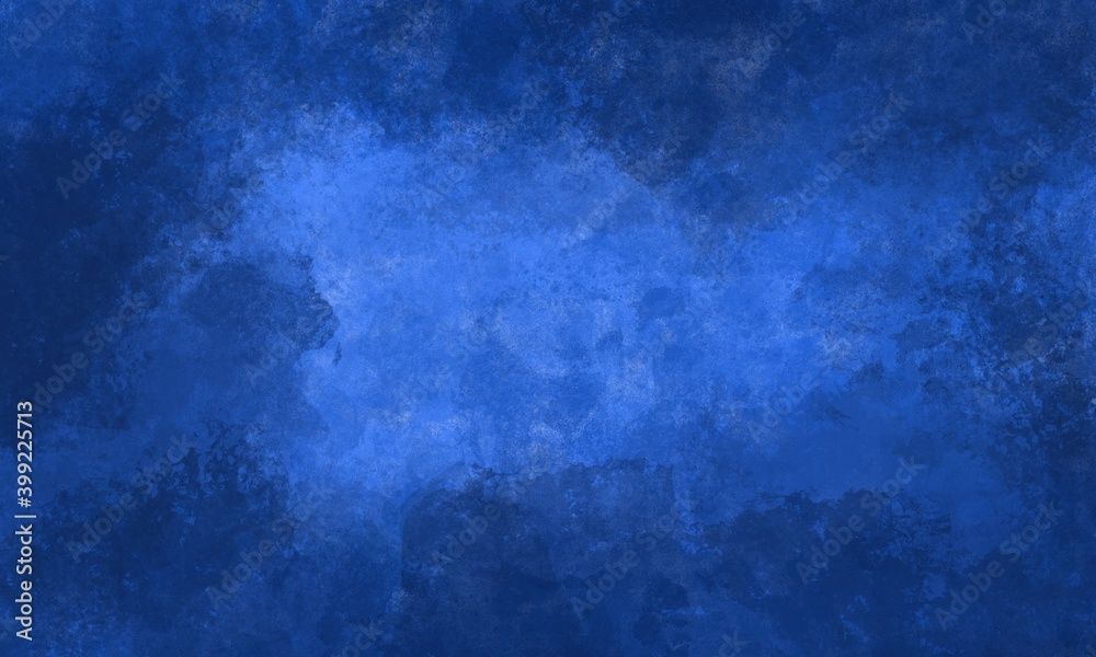 Sfondo blu acquerello con trama nuvolosa e grunge marmorizzato, nebbia morbida e illuminazione nebulosa e colori pastello. Banner web lungo. Sbiadito al centro.