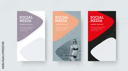 Social media stories vector illustration template with colorful abstract design on white, gray, black background.
