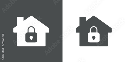 Logotipo seguridad en el hogar. Icono candado en casa en fondo gris y fondo blanco