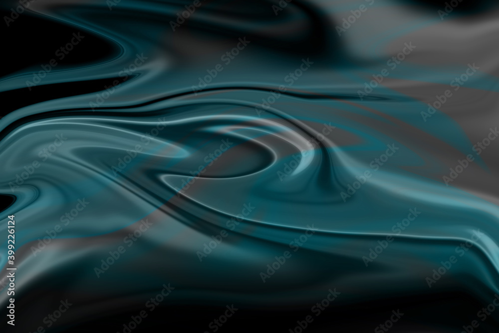 Obraz premium Glossy blue and black liquid abstract background. Smooth swirl dark oil surface