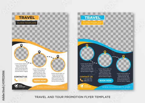 Simple and clean travel and tour promotion flyer collection design template