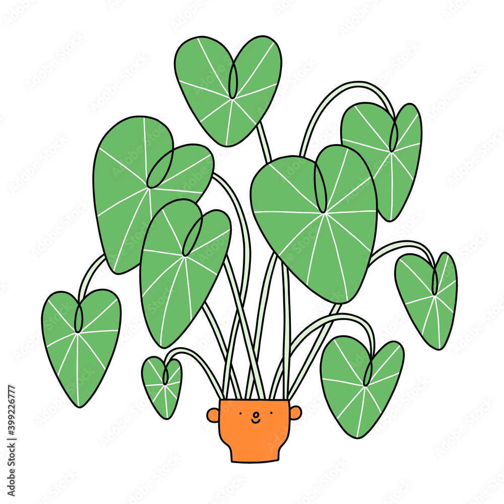 Cartoon alocasia character in a cute pot, vector illustration Cartoon alocasia character in a cute pot, vector illustration