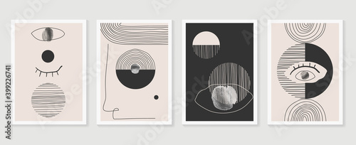 Abstract human face wall arts vector collection. Earth tones organic shape Art design for poster, print, cover, wallpaper, Minimal and people  wall art. 
