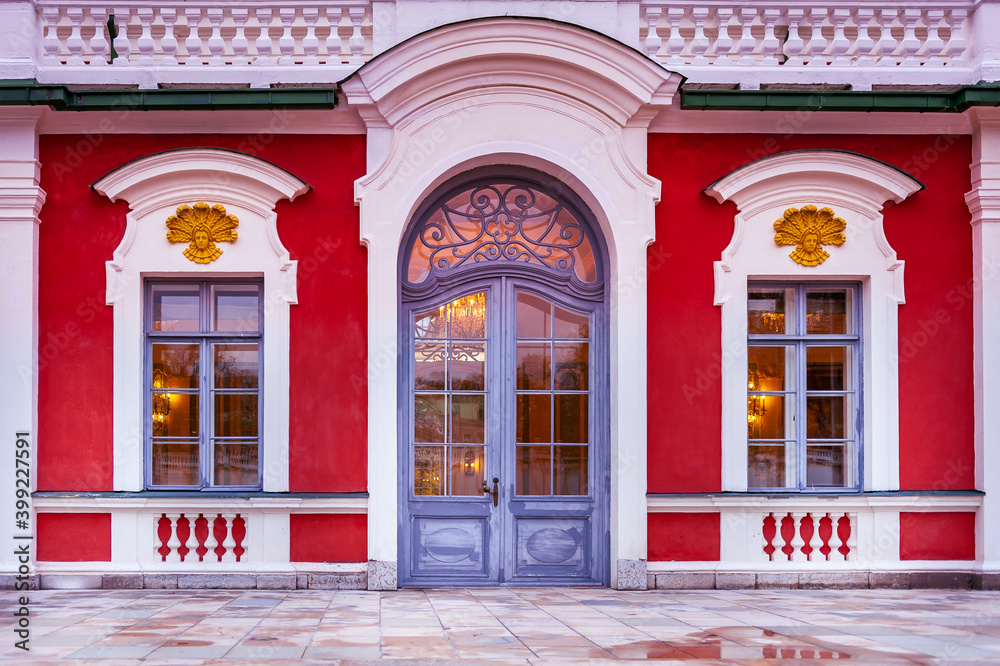 Close-up of palace entrance. Entranceway to the Kadriorg Palace. Tallinn, Estonia.