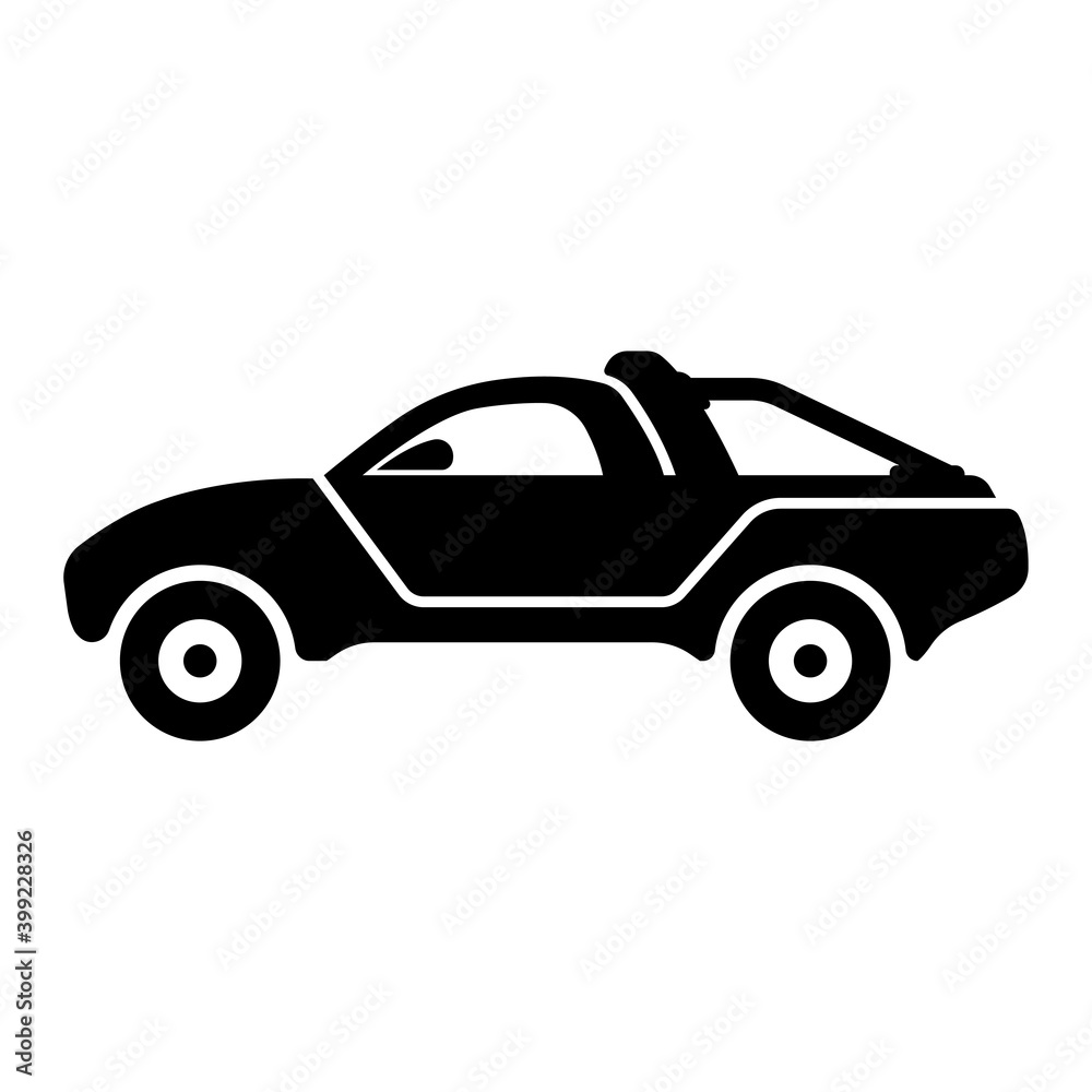 Pickup truck icon. Modern sports off-road vehicle. Black silhouette. Side view. Vector flat graphic illustration. The isolated object on a white background. Isolate.