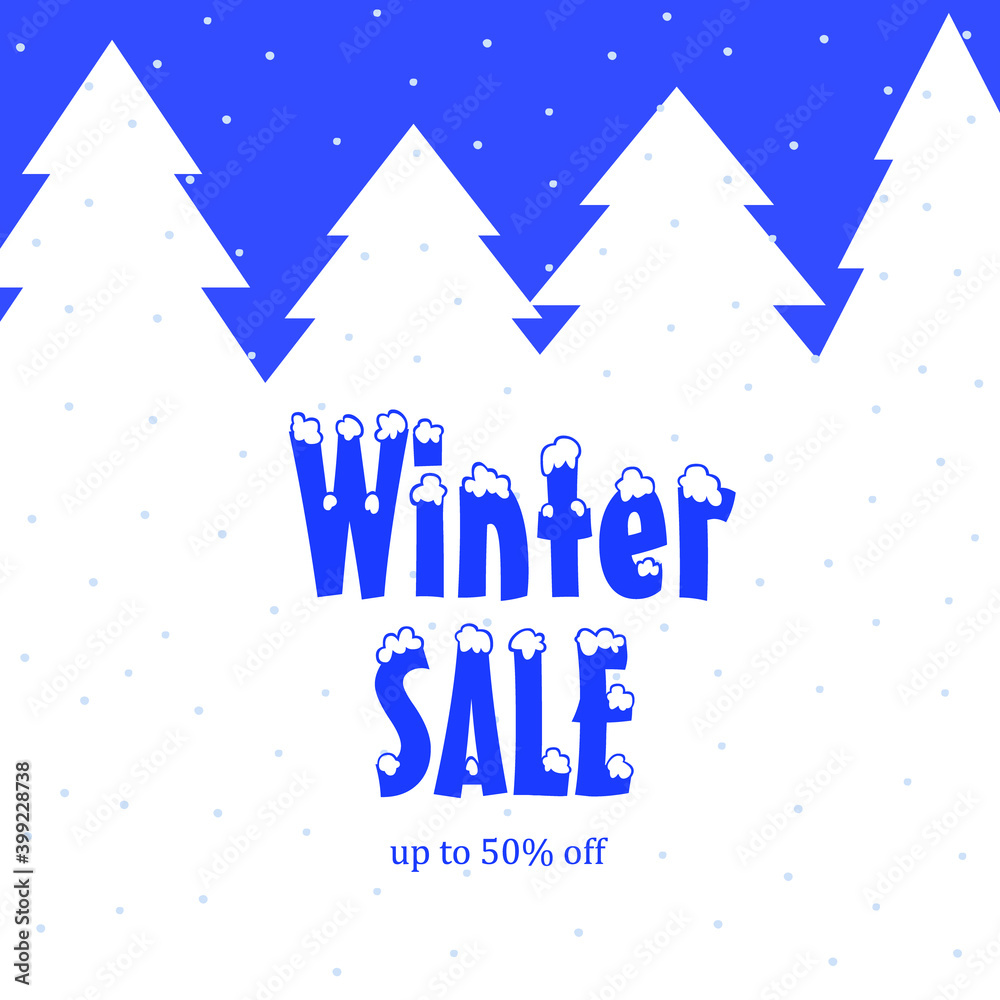 Banner winter sale with trees on blue background. Vector illustration Banner winter sale with trees on blue background. Vector illustration