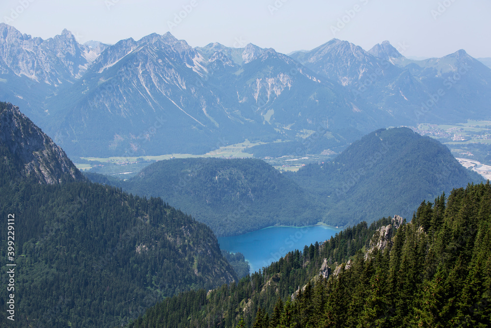 Fototapeta premium Bavarian lake Alpsee from above