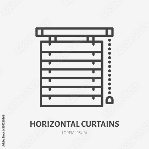 Window horizontal jalousie flat line icon. Vector outline illustration of blind curtain. Black color thin linear sign for home decor