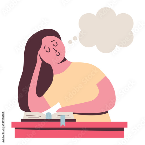 Daydreaming woman vector cartoon illustration isolated on a white background.