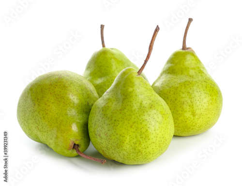 Fresh ripe pears on white background