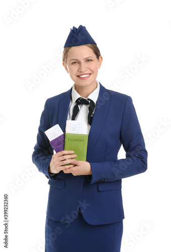 Beautiful stewardess with d...