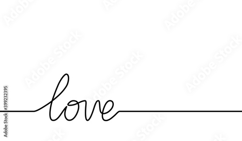Word love handwritten continuous line. Single outline. Hand drawn contour script. Drawing calligraphy. Design love prints. Lineart sketch letter. Hand drawn text isolated on white background. Vector