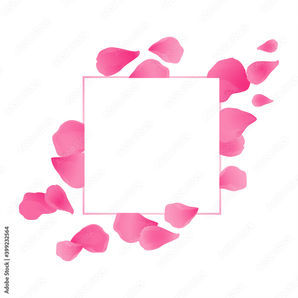 Petal frame. Pink square frame for text on White background with Petal frame. Pink square frame for text on White background with