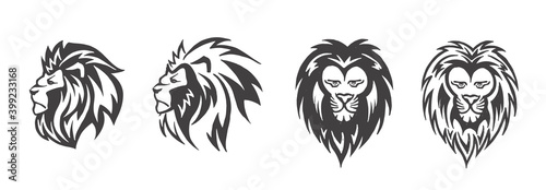 Lion head logo set, vector emblem.