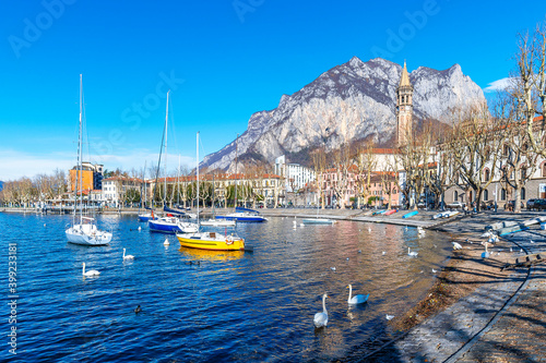 Lecco City Como Lake side view in Italia