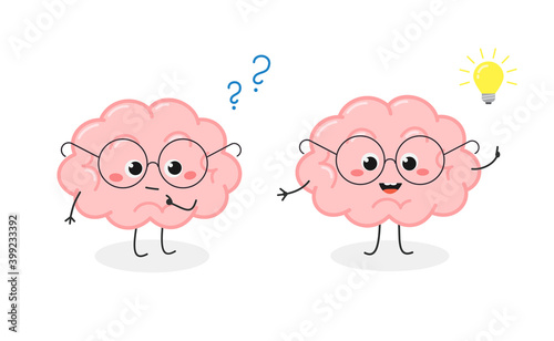 Funny nerdy brain in glasses brainstorming concept