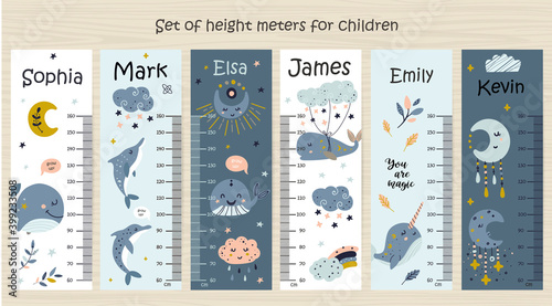 Set of Kids height chart with whale.