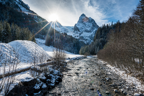 winter sunrise in freezing cold Rosenlaui photo