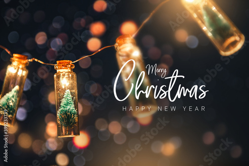 Merry Christmas and happy new year concept, Close up, Elegant Christmas tree in glass jar decoration.