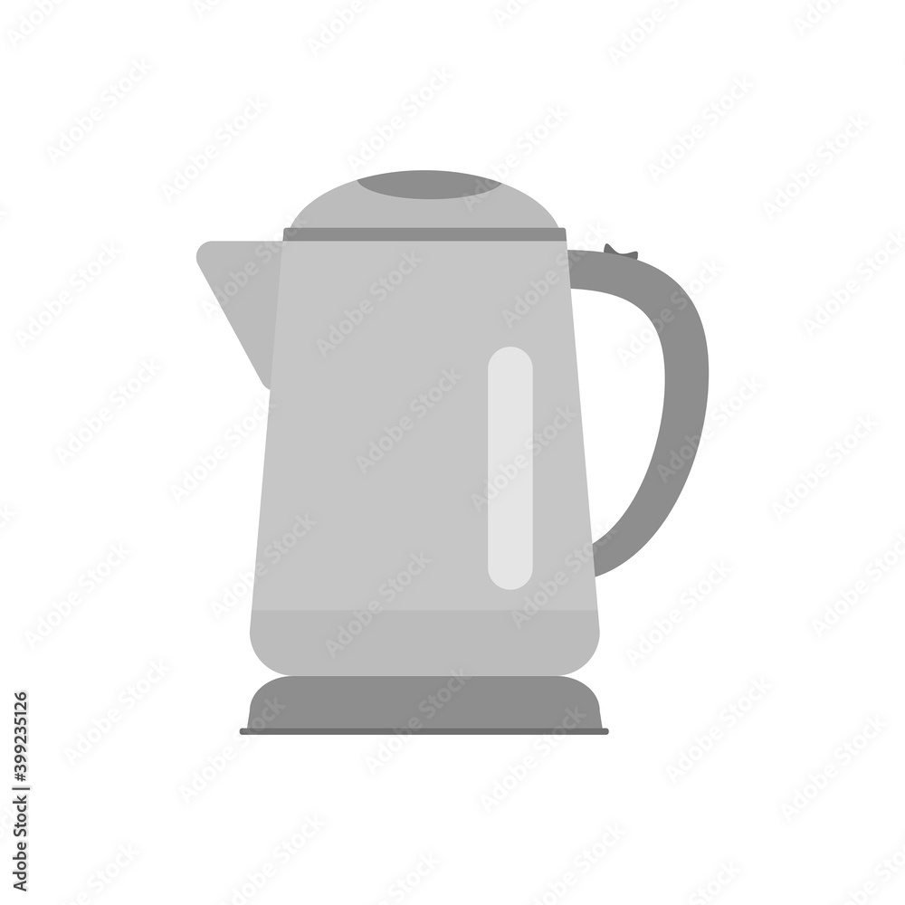 Electric kettle, kitchen water heater, gray electric equipment on dark stand in flat style Electric kettle, kitchen water heater, gray electric equipment on dark stand in flat style