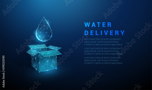 Abstract blue open box and water drop