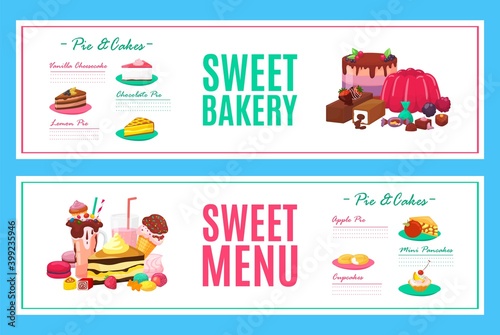 Cake dessert bakery pastry menu set, vector illustration. Cupcake collection ...