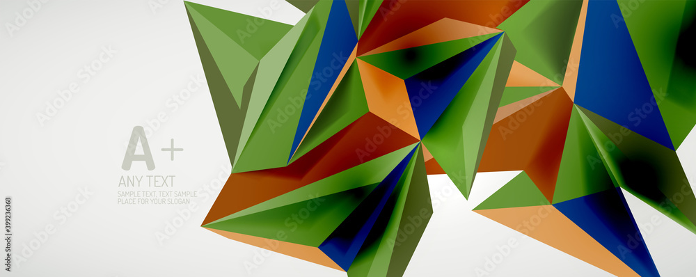 Vector triangle geometric backgrounds. Low poly 3d shape on light backdrop. Vector illustration for covers, banners, flyers and posters and other designs Vector triangle geometric backgrounds. Low poly 3d shape on light backdrop. Vector illustration for covers, banners, flyers and posters and other designs
