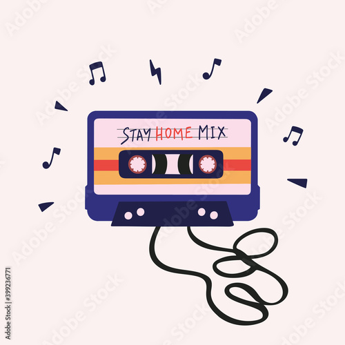 Retro 80s-90s music cassette. Vector illustration of vintage music mix audio cassette. Audio tape isolated vector illustration. 