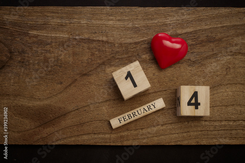 February 14 on wooden cube calendar