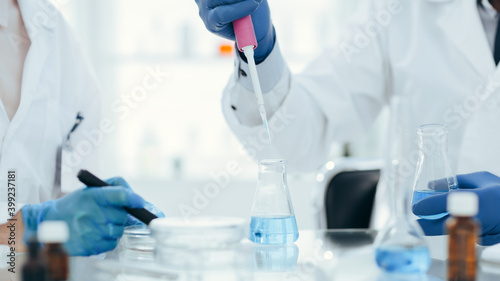 close up. Scientists conduct research in the laboratory.
