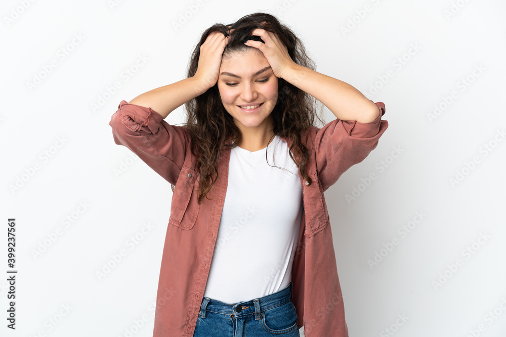 Teenager Russian girl isolated on white background laughing Teenager Russian girl isolated on white background laughing