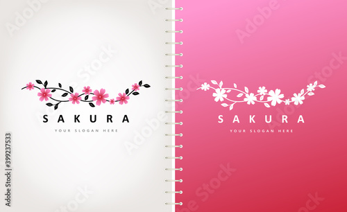 Sakura branch with flowers. Japanese cultivated cherry blossoming with lush pink flowers, symbols of Japan.