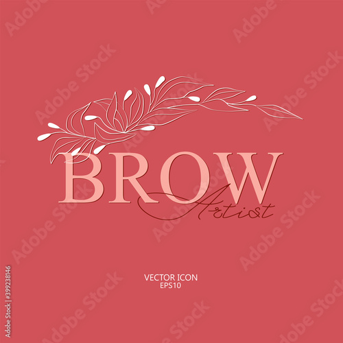  Brow  logo for beauty studio with hand drawing eyebrow. Eyebrow Vector Illustration Isolated