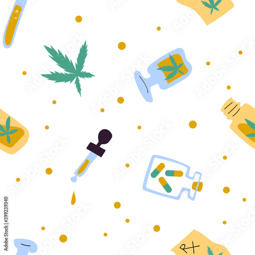 Medical cannabis seamless vector pattern on white