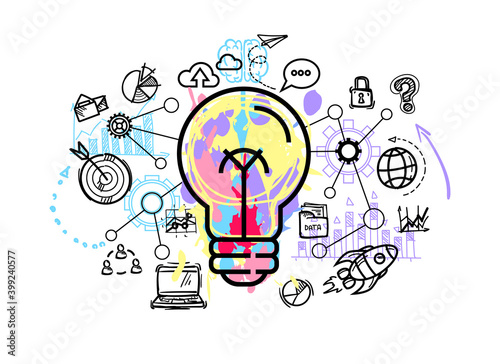 Drawing  light bulb with creative business strategy plan