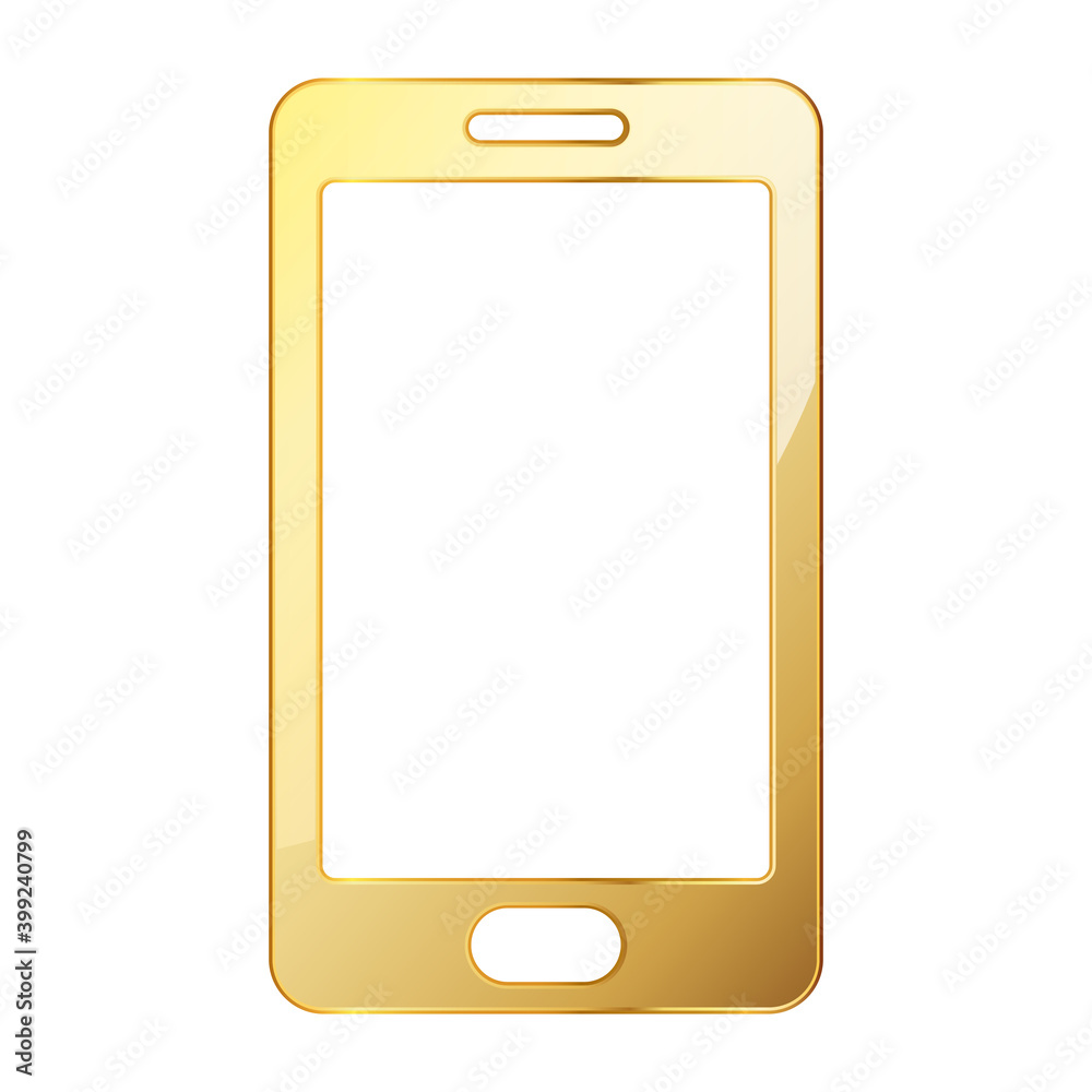 Phone icon. Gold smartphone icon. Vector illustration.