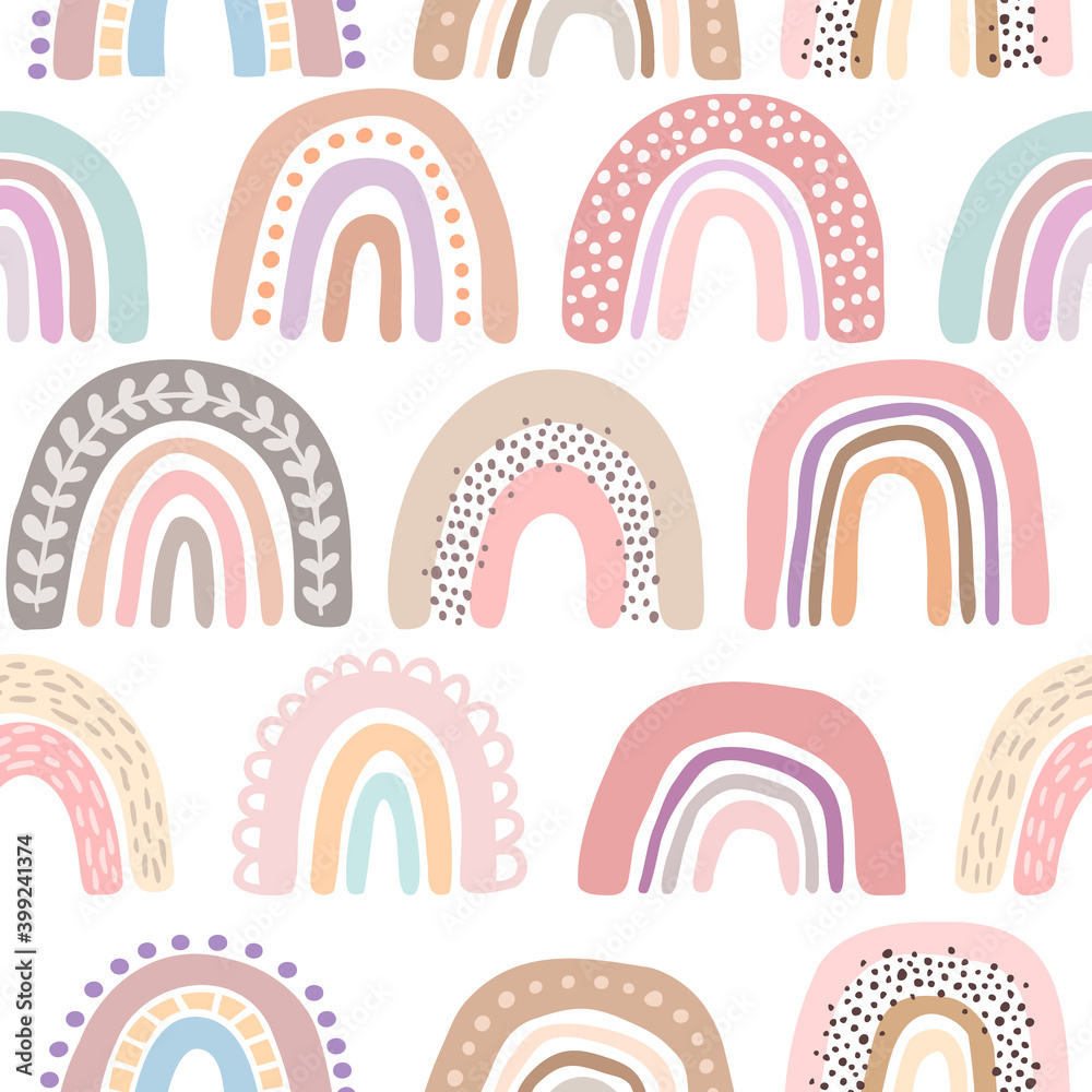 Vector seamless pattern with hand drawn cute rainbows. Simple design for child textile, decoration, wallpaper, stationery.
