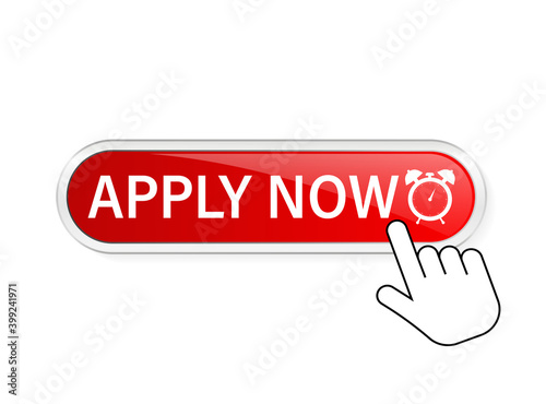 Apply now, great design for any purposes. Illustration, vector. Vector background. Hand click icon.