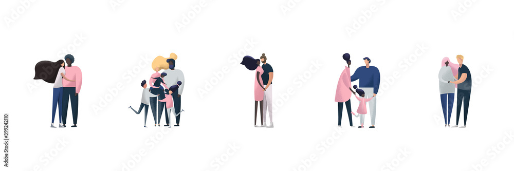 International familys Isolated on a white background. Adoption vector illustration. Multinational families. International familys Isolated on a white background. Adoption vector illustration. Multinational families.
