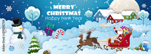 Paper cut Christmas and winter postcard