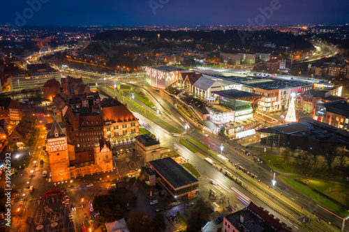 Aerial view of the Gdansk city at dusk, Poland