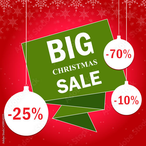 Christmas Sale banner.Big sale offer, banner template. Winter holidays discounts and sellout in stores and shops.