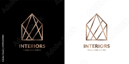 minimalist and elegant abstract line art house logo for real estate, construction, interior, exterior home decoration