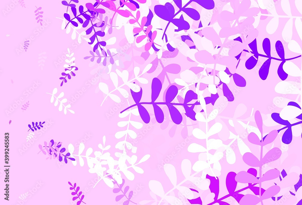 Light Purple, Pink vector doodle pattern with leaves.